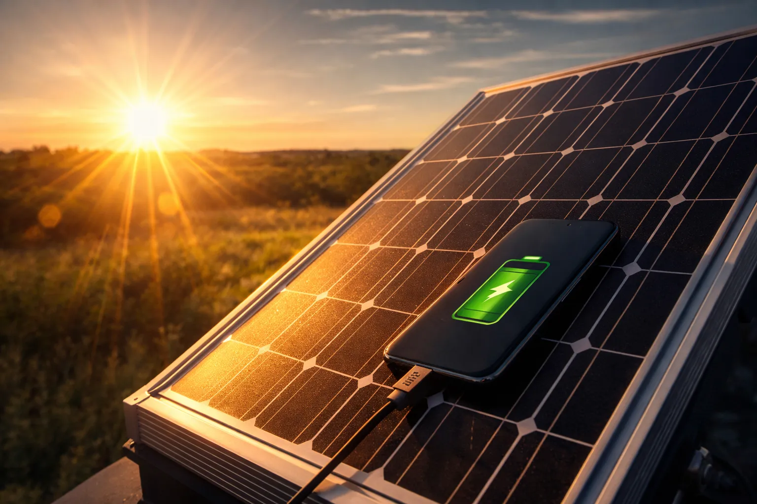 Sun shining on solar panels